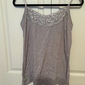Gray Lace Trim Women's Top